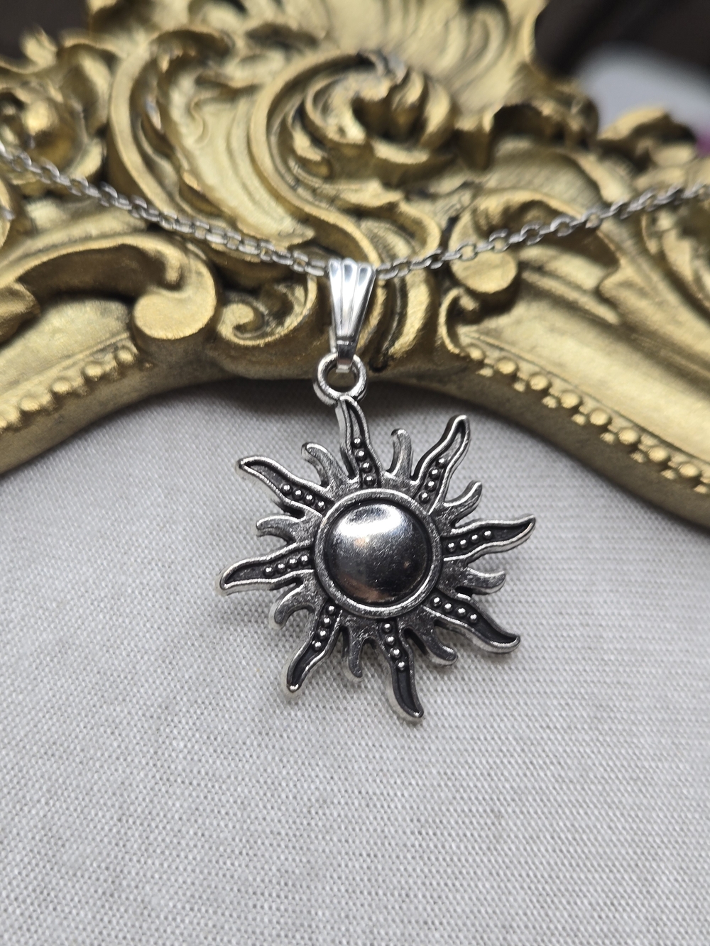 Sterling Silver Sunburst Pendant Necklace - Silver